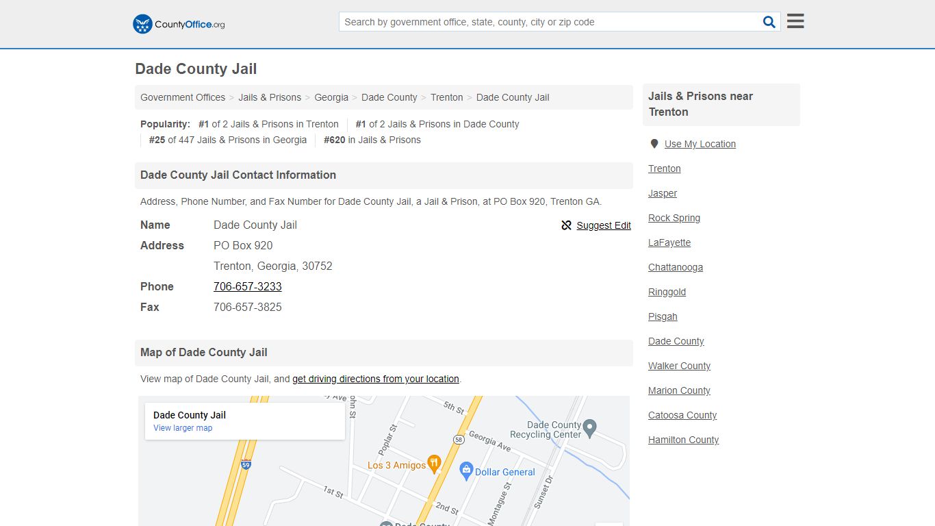 Dade County Jail - Trenton, GA (Address, Phone, and Fax)